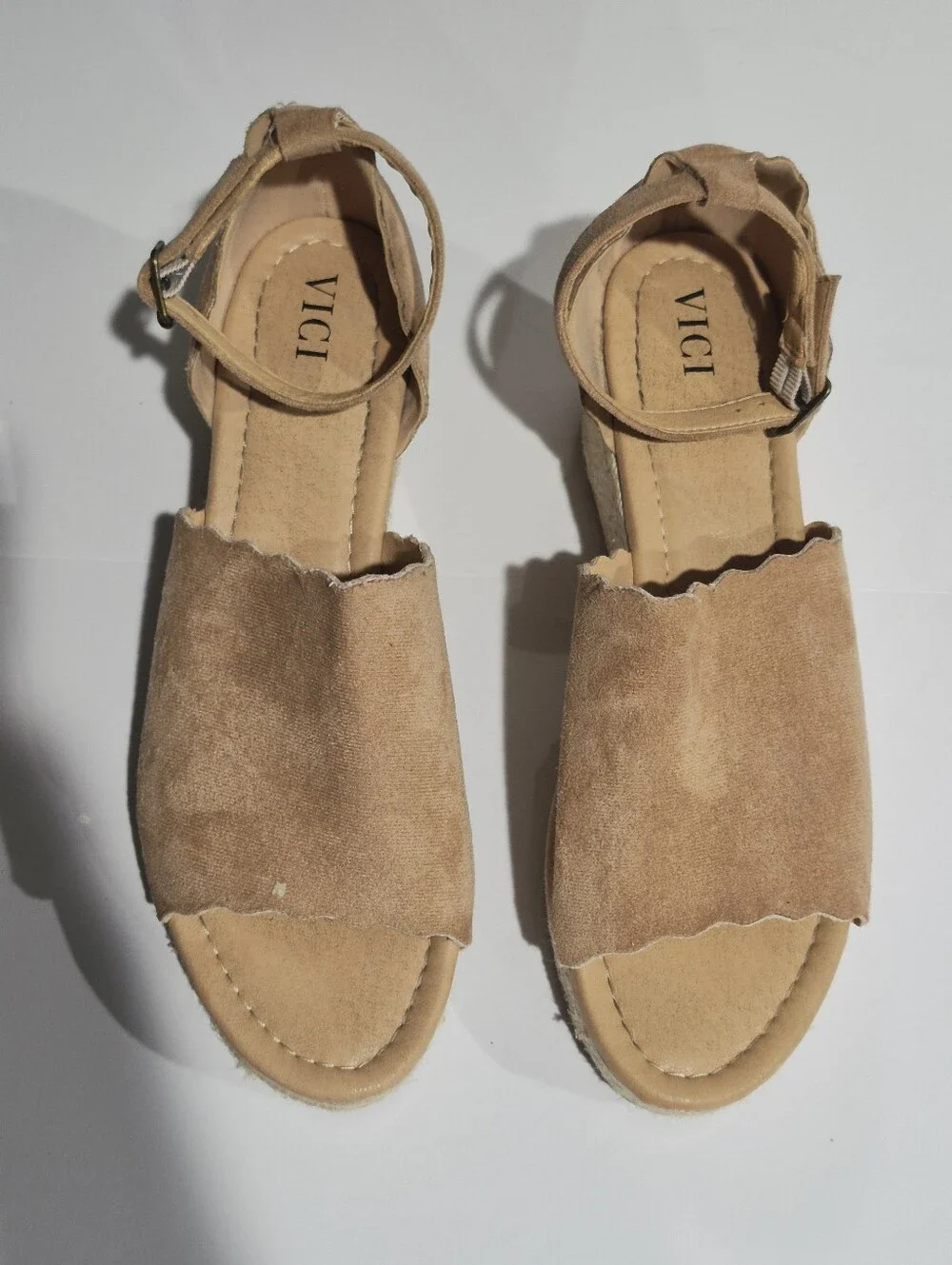 VICI Tan Suede Espadrille Wedge Sandals - Women's Size 10